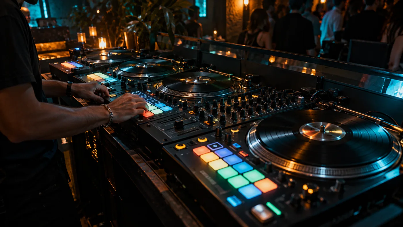 DJ hardware console with serato stems isolation pads